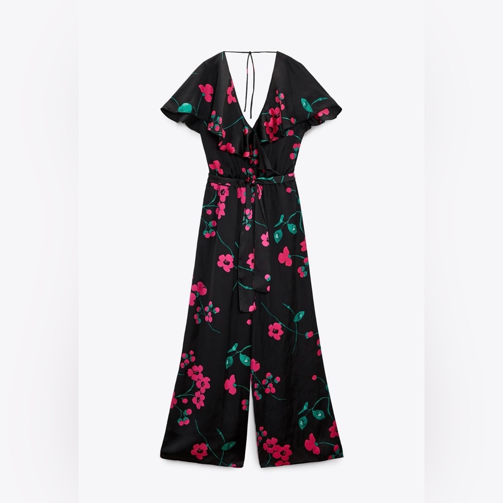 Zara Black Jumpsuit with Pink Floral Design